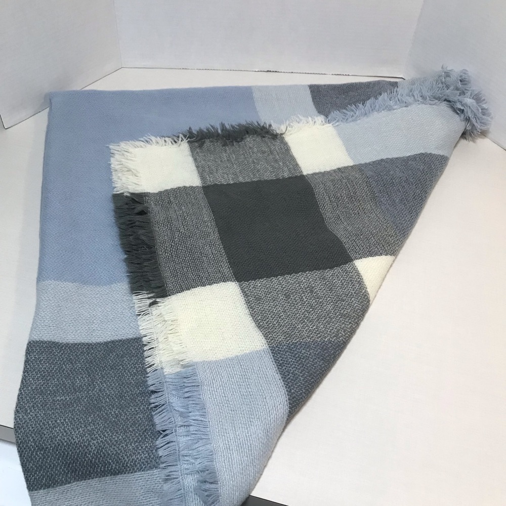 Gray & Blue Large Print - Wool blend large scarf 55” x 55”